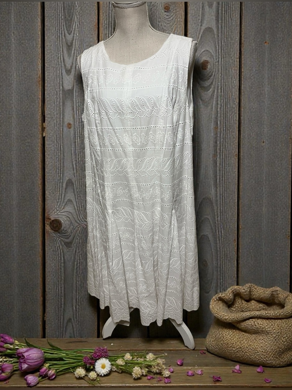 Ivanka Trump White Eyelet A-Line Maxi Dress